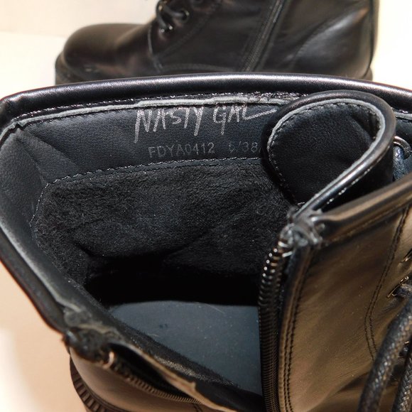 Nasty Gal Lace Up Black Combat Moto Boots Size 7 - Picture 11 of 12